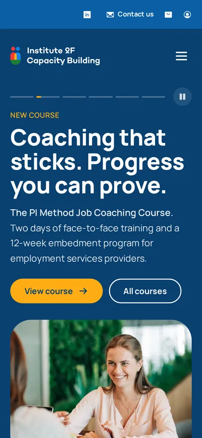 The homepage on a phone, with the headline, course summary and buttons stacked above the photo.
